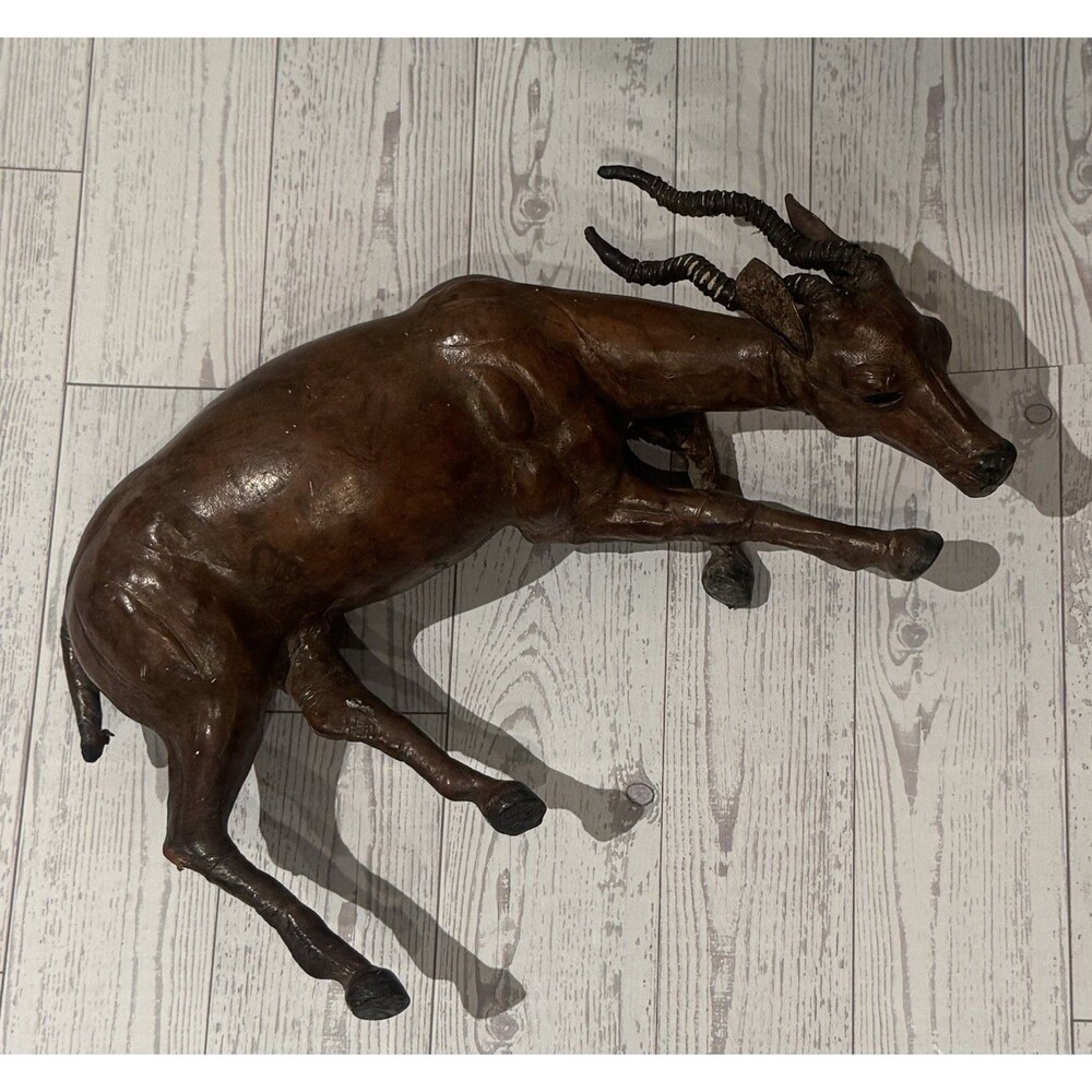 VTG Mid Century Leather Wrapped Antelope Gazelle Figurine Safari Folk Art 12”